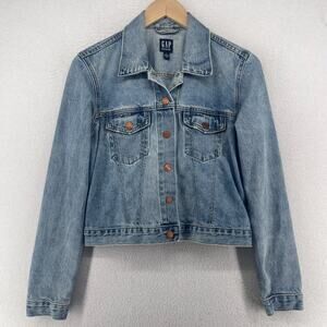 GAP Jacket Womens M DENIM Icon Cropped Jean Trucker Utility Cotton Blue